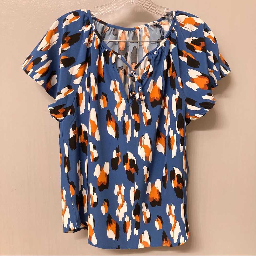Shein Allover Print Tie Neck Raglan Sleeve Blouse